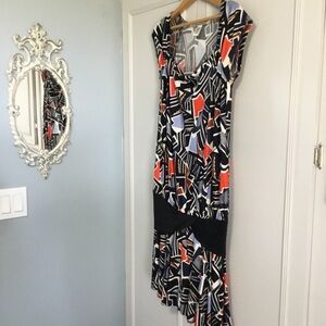 DIANE Von FURSTENBERG Drop Waist Silk Blend Geometric Print Dress size 2